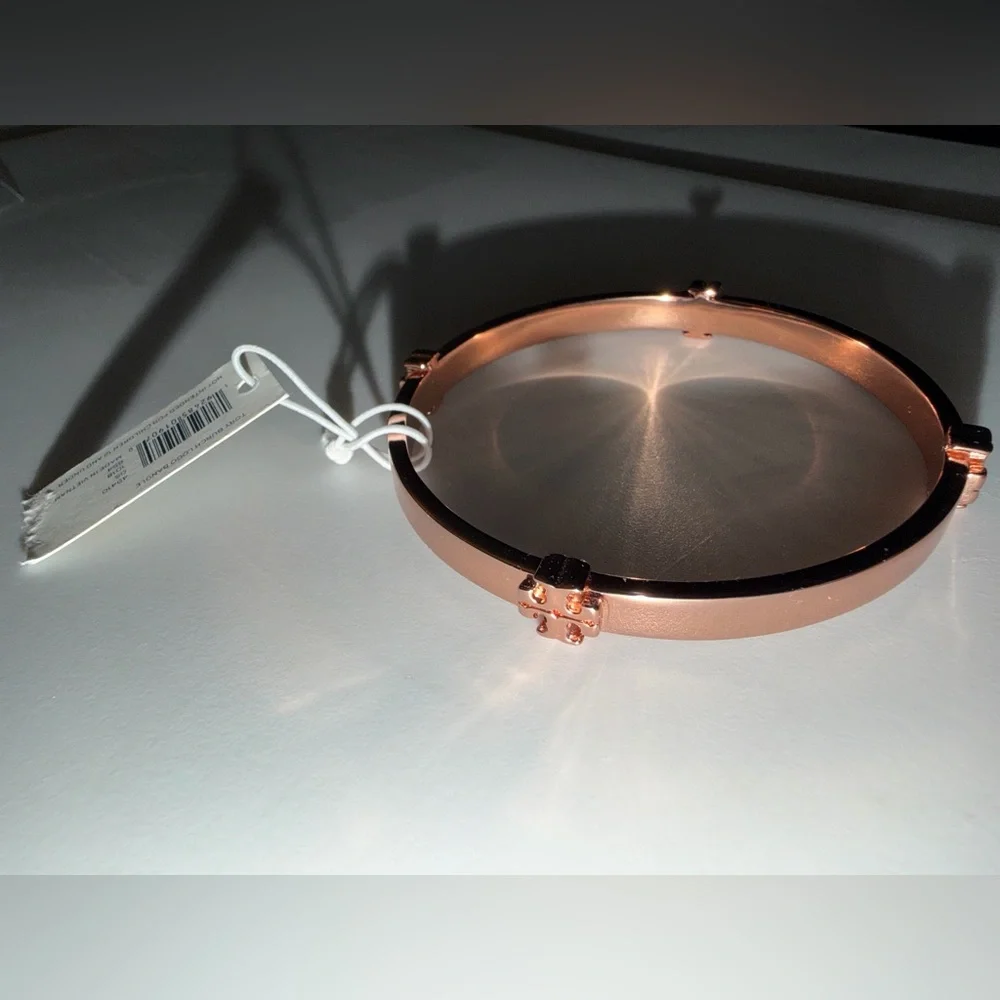 Tory Burch Rose Gold Signature T Logo Bangle Bracelet